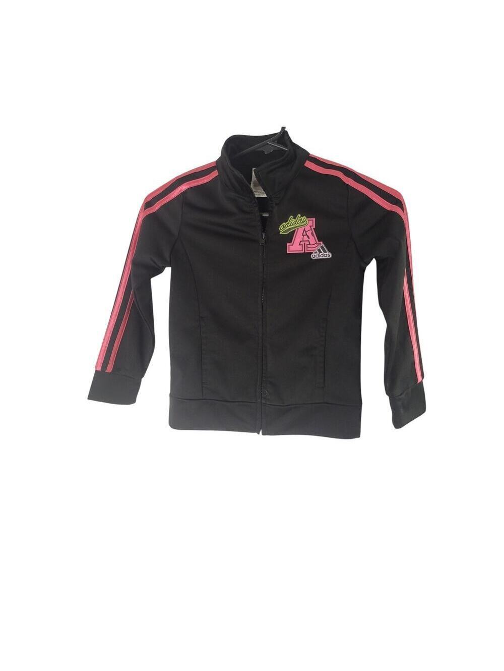 Adidas Girls Black Pink Full Zip Mock Neck Track Jacket Size 6
